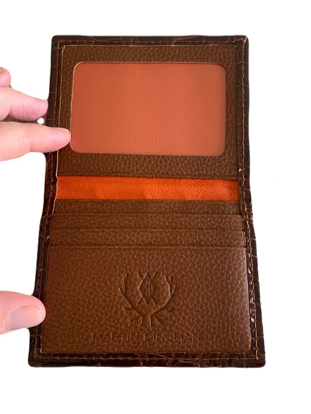 Men’s Shiny Glazed Warm Brown Genuine Alligator ID Card Case Holder Exotic